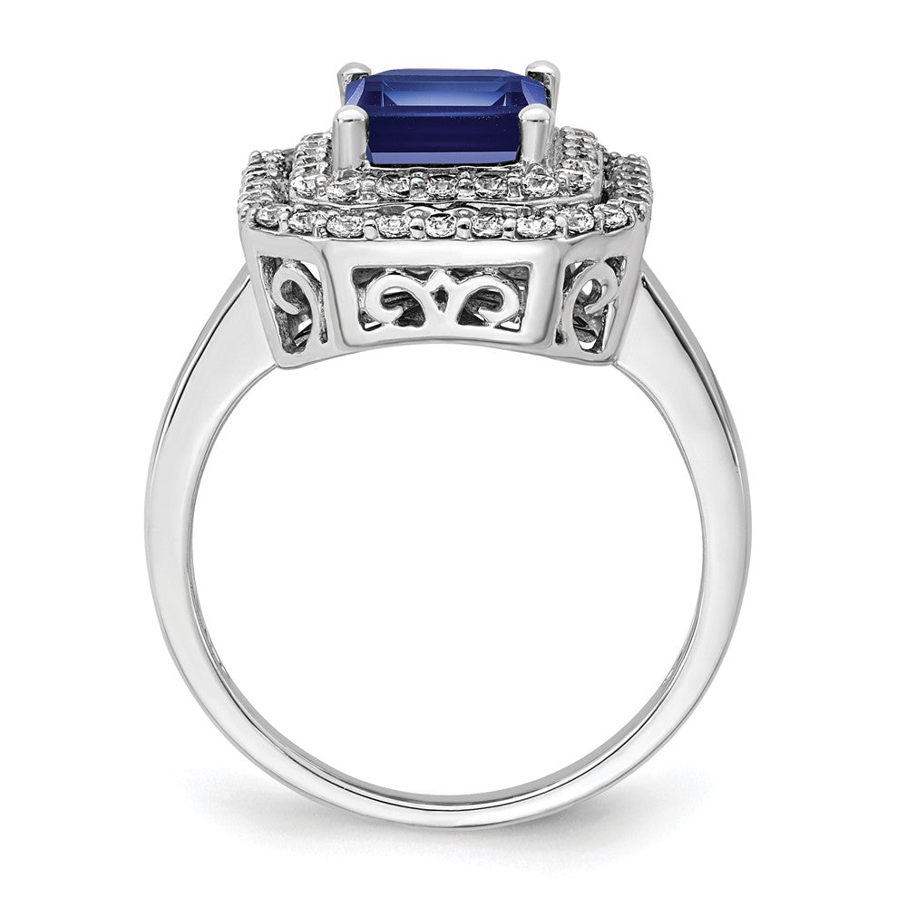 14K Weißgold Fashion-Ring mit 0,625 ct. im Labor gezüchteten Diamanten VS/SI+ G+ und im Labor gezüchteten blauen Saphiren