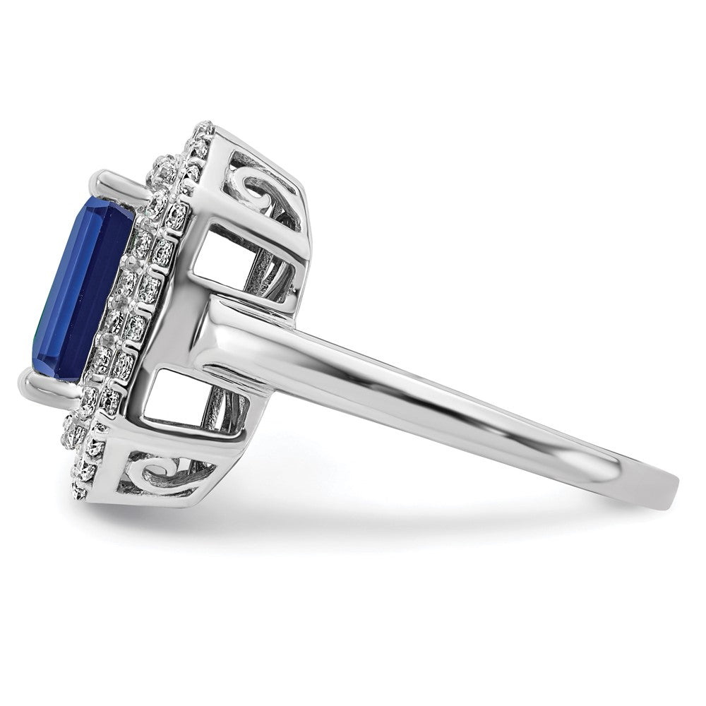 14K Weißgold Fashion-Ring mit 0,625 ct. im Labor gezüchteten Diamanten VS/SI+ G+ und im Labor gezüchteten blauen Saphiren