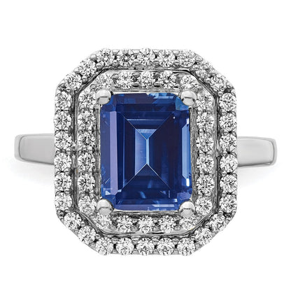 14K Weißgold Fashion-Ring mit 0,625 ct. im Labor gezüchteten Diamanten VS/SI+ G+ und im Labor gezüchteten blauen Saphiren