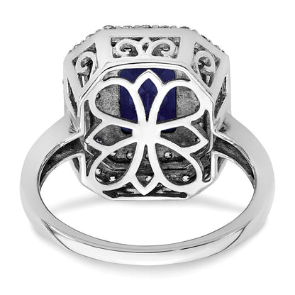 14K Weißgold Fashion-Ring mit 0,625 ct. im Labor gezüchteten Diamanten VS/SI+ G+ und im Labor gezüchteten blauen Saphiren