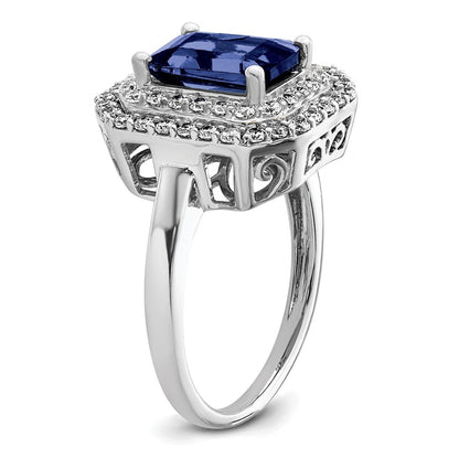 14K Weißgold Fashion-Ring mit 0,625 ct. im Labor gezüchteten Diamanten VS/SI+ G+ und im Labor gezüchteten blauen Saphiren