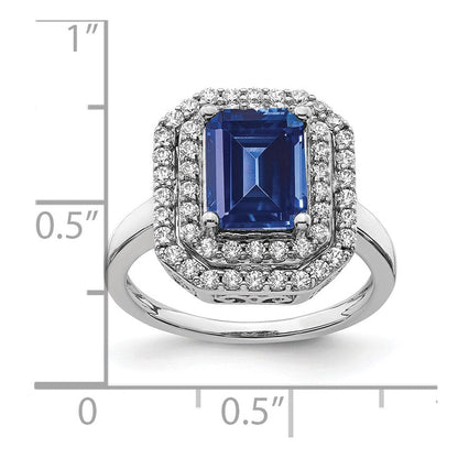 14K Weißgold Fashion-Ring mit 0,625 ct. im Labor gezüchteten Diamanten VS/SI+ G+ und im Labor gezüchteten blauen Saphiren