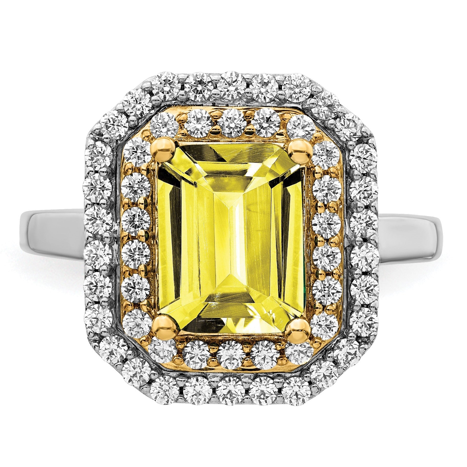 14K Bicolor Ring mit 0,625 ct. im Labor gezüchtetem Diamanten VS/SI+ G+ und im Labor gezüchtetem gelben Saphir