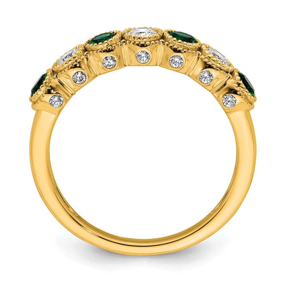 14K Gelbgold Ring mit 0,5 ct. laborgezüchtetem Diamant VS/SI+ G+ und laborgezüchtetem Smaragd