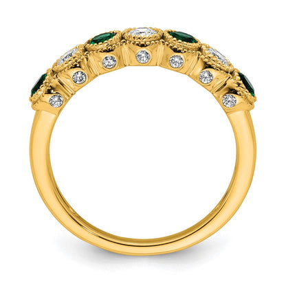 14K Gelbgold Ring mit 0,5 ct. laborgezüchtetem Diamant VS/SI+ G+ und laborgezüchtetem Smaragd