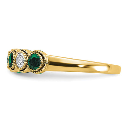 14K Gelbgold Ring mit 0,5 ct. laborgezüchtetem Diamant VS/SI+ G+ und laborgezüchtetem Smaragd
