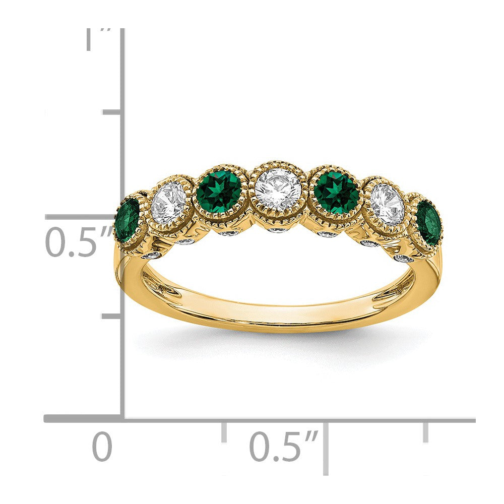 14K Gelbgold Ring mit 0,5 ct. laborgezüchtetem Diamant VS/SI+ G+ und laborgezüchtetem Smaragd