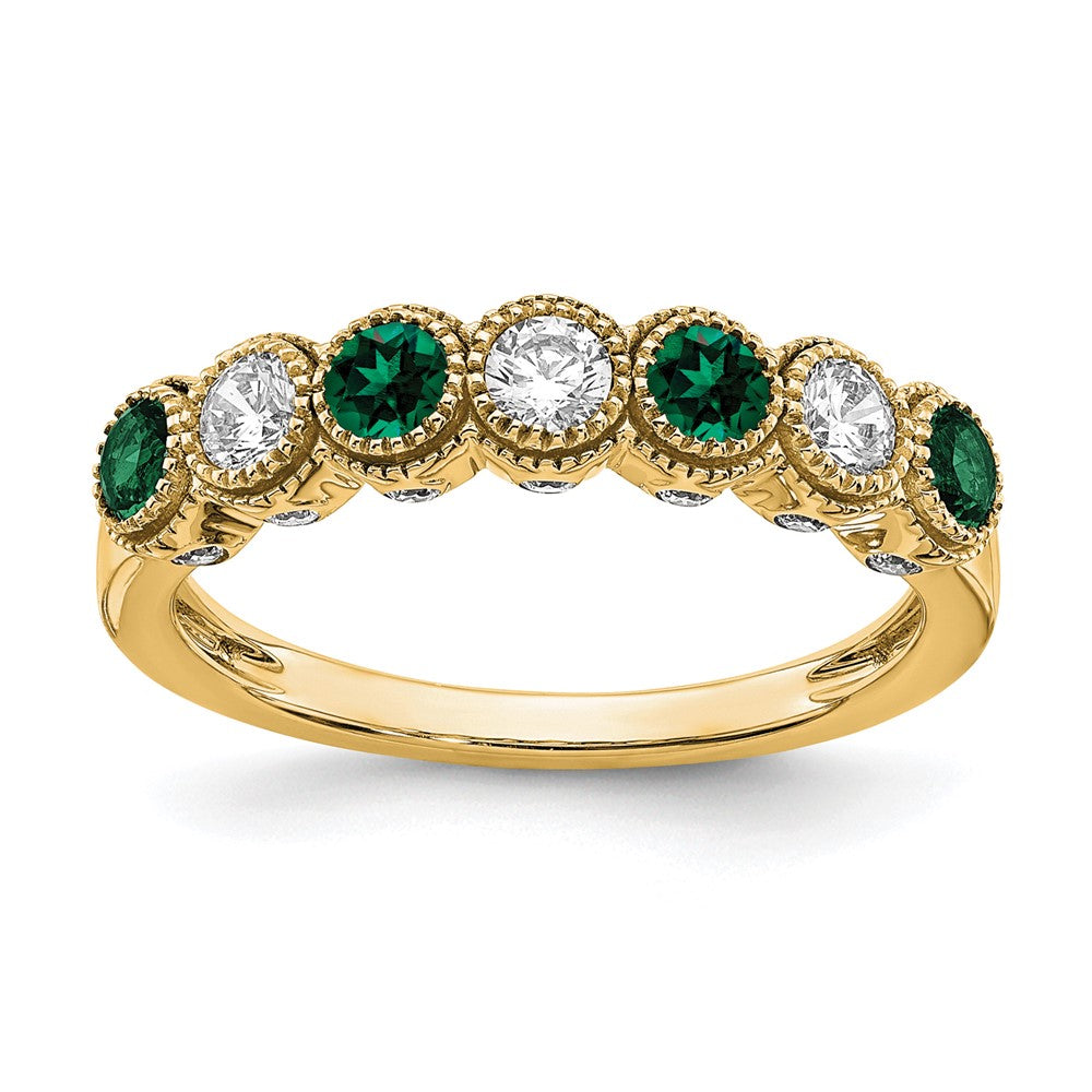 14K Gelbgold Ring mit 0,5 ct. laborgezüchtetem Diamant VS/SI+ G+ und laborgezüchtetem Smaragd