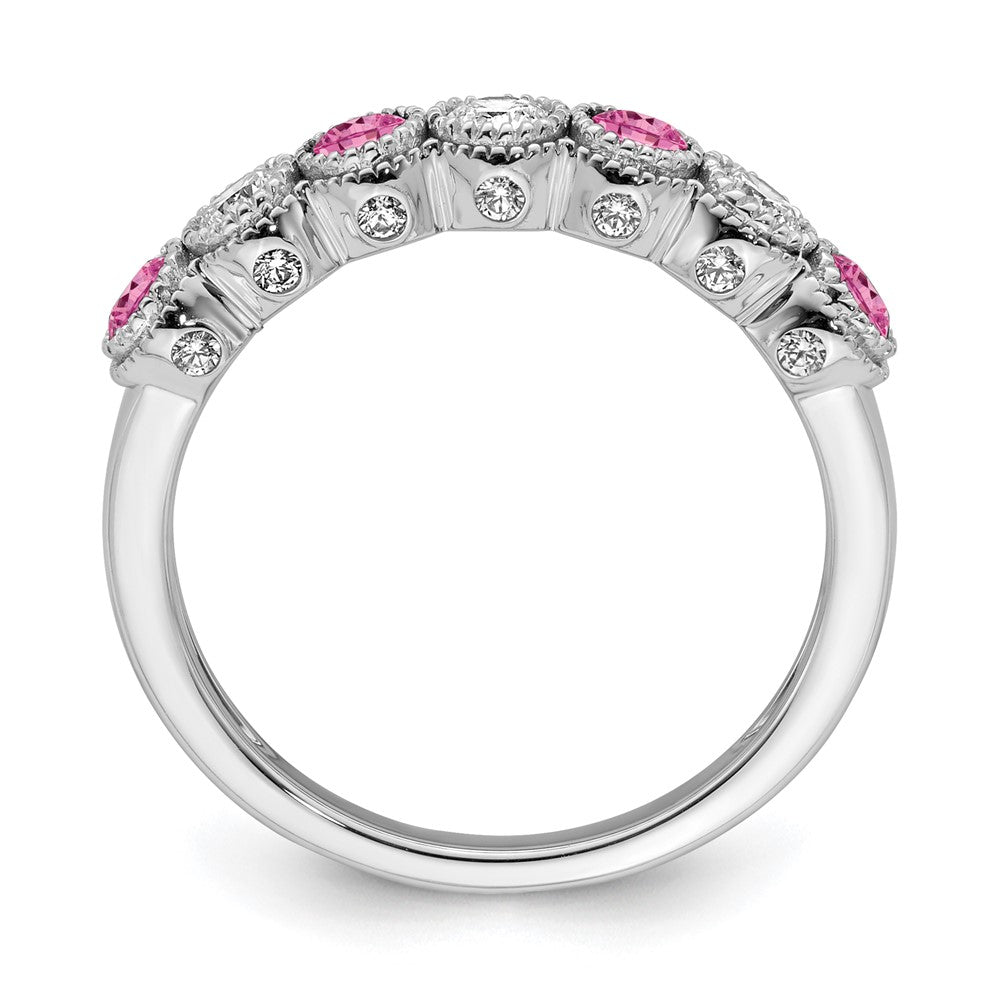 14K Weißgold Ring mit 0,5 ct. Laborgezüchteten Diamanten VS/SI+ G+ und Laborgezüchteten Pink-Saphiren