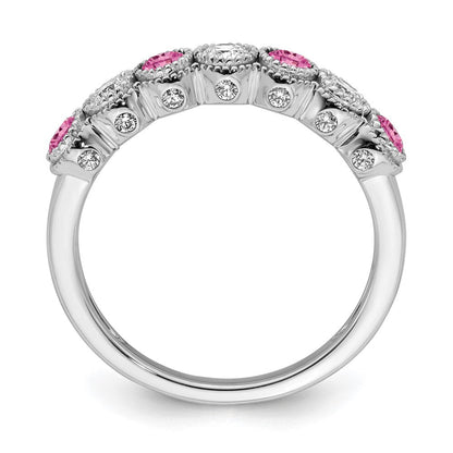 14K Weißgold Ring mit 0,5 ct. Laborgezüchteten Diamanten VS/SI+ G+ und Laborgezüchteten Pink-Saphiren