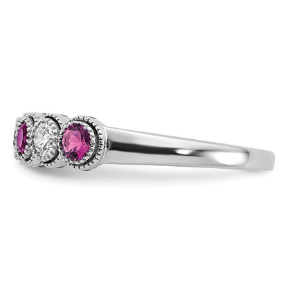 14K Weißgold Ring mit 0,5 ct. Laborgezüchteten Diamanten VS/SI+ G+ und Laborgezüchteten Pink-Saphiren