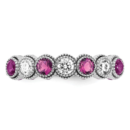 14K Weißgold Ring mit 0,5 ct. Laborgezüchteten Diamanten VS/SI+ G+ und Laborgezüchteten Pink-Saphiren