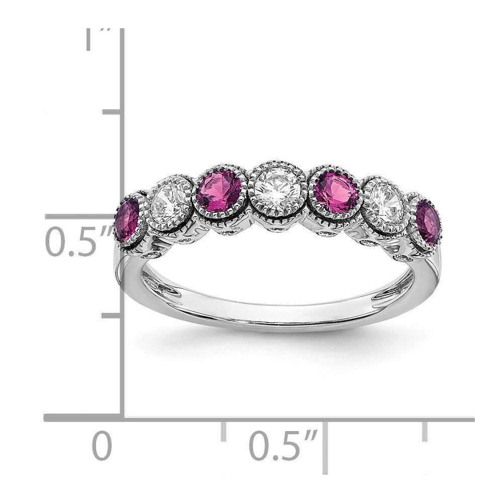 14K Weißgold Ring mit 0,5 ct. Laborgezüchteten Diamanten VS/SI+ G+ und Laborgezüchteten Pink-Saphiren