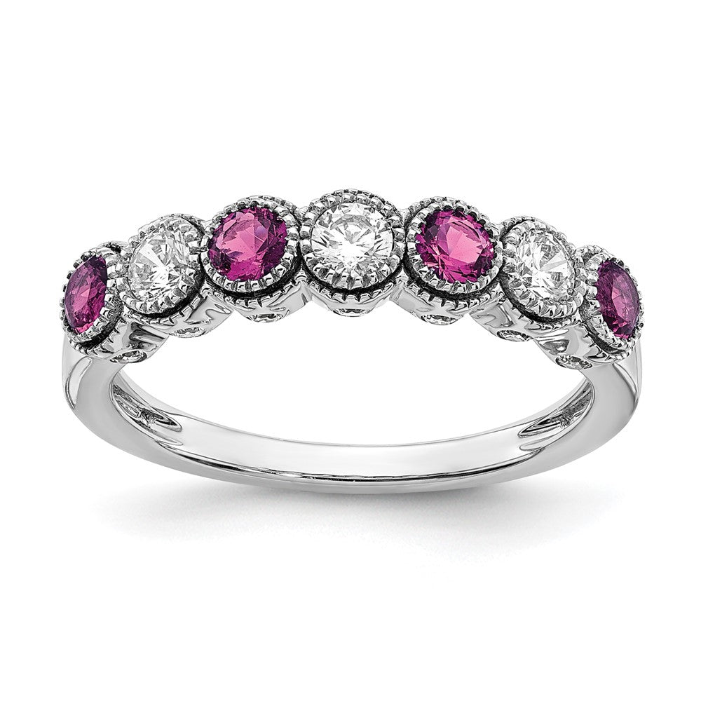 14K Weißgold Ring mit 0,5 ct. Laborgezüchteten Diamanten VS/SI+ G+ und Laborgezüchteten Pink-Saphiren