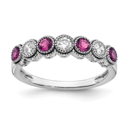 14K Weißgold Ring mit 0,5 ct. Laborgezüchteten Diamanten VS/SI+ G+ und Laborgezüchteten Pink-Saphiren