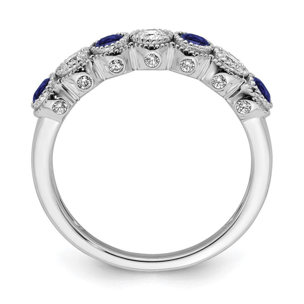 14K Weißgold Ring mit 0,5 ct. im Labor gezüchteten Diamanten VS/SI+ G+ und im Labor gezüchteten blauen Saphiren