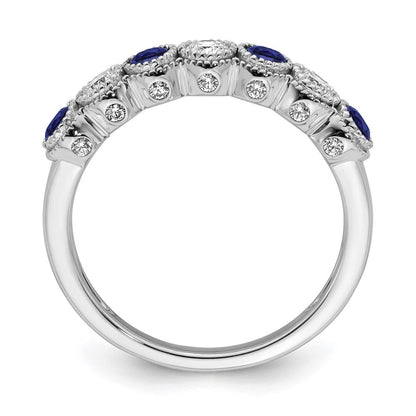 14K Weißgold Ring mit 0,5 ct. im Labor gezüchteten Diamanten VS/SI+ G+ und im Labor gezüchteten blauen Saphiren
