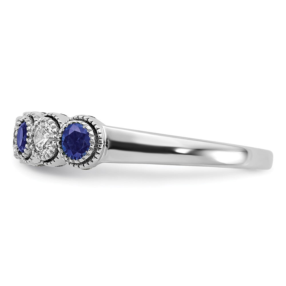 14K Weißgold Ring mit 0,5 ct. im Labor gezüchteten Diamanten VS/SI+ G+ und im Labor gezüchteten blauen Saphiren