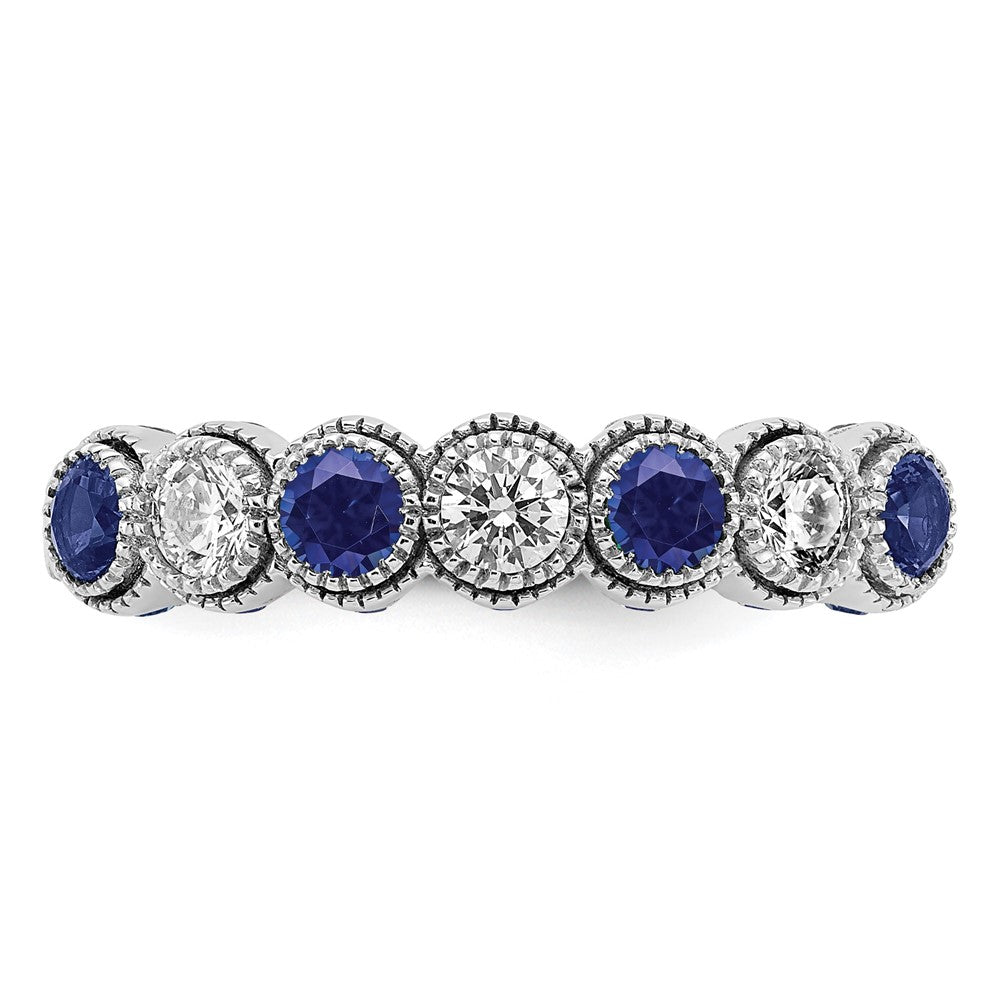 14K Weißgold Ring mit 0,5 ct. im Labor gezüchteten Diamanten VS/SI+ G+ und im Labor gezüchteten blauen Saphiren