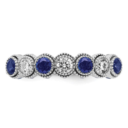 14K Weißgold Ring mit 0,5 ct. im Labor gezüchteten Diamanten VS/SI+ G+ und im Labor gezüchteten blauen Saphiren