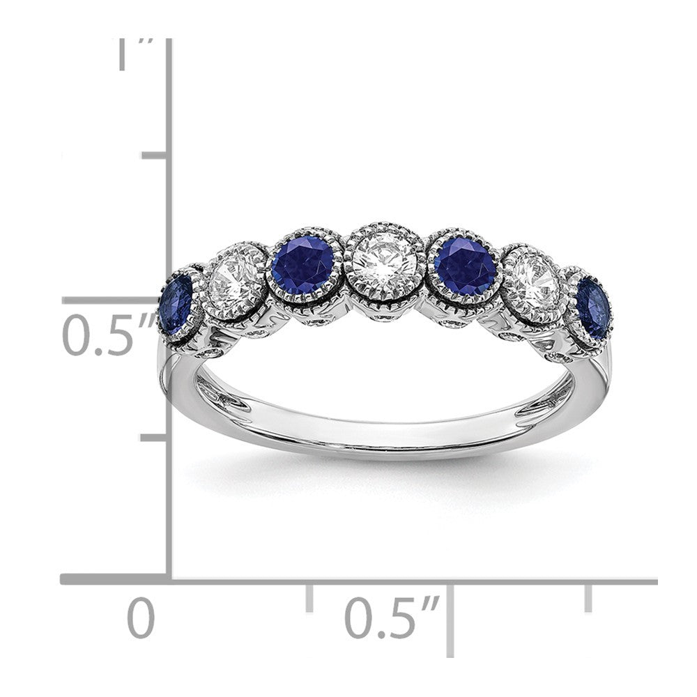 14K Weißgold Ring mit 0,5 ct. im Labor gezüchteten Diamanten VS/SI+ G+ und im Labor gezüchteten blauen Saphiren