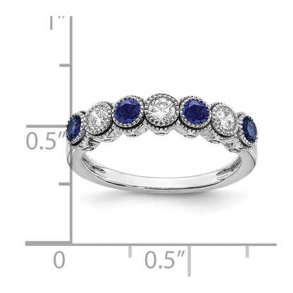 14K Weißgold Ring mit 0,5 ct. im Labor gezüchteten Diamanten VS/SI+ G+ und im Labor gezüchteten blauen Saphiren