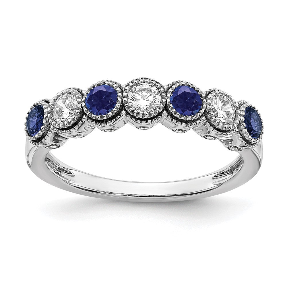 14K Weißgold Ring mit 0,5 ct. im Labor gezüchteten Diamanten VS/SI+ G+ und im Labor gezüchteten blauen Saphiren