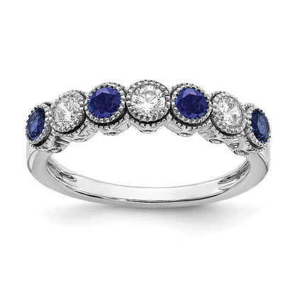 14K Weißgold Ring mit 0,5 ct. im Labor gezüchteten Diamanten VS/SI+ G+ und im Labor gezüchteten blauen Saphiren
