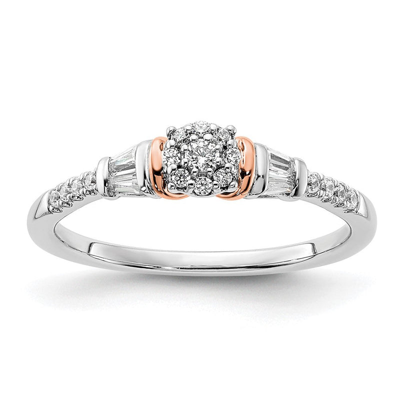 14K Weiß/ Roségold Weiß und Rose Cluster 1/5 Karat Rund/baguette Diamant Komplett Verlobungsring