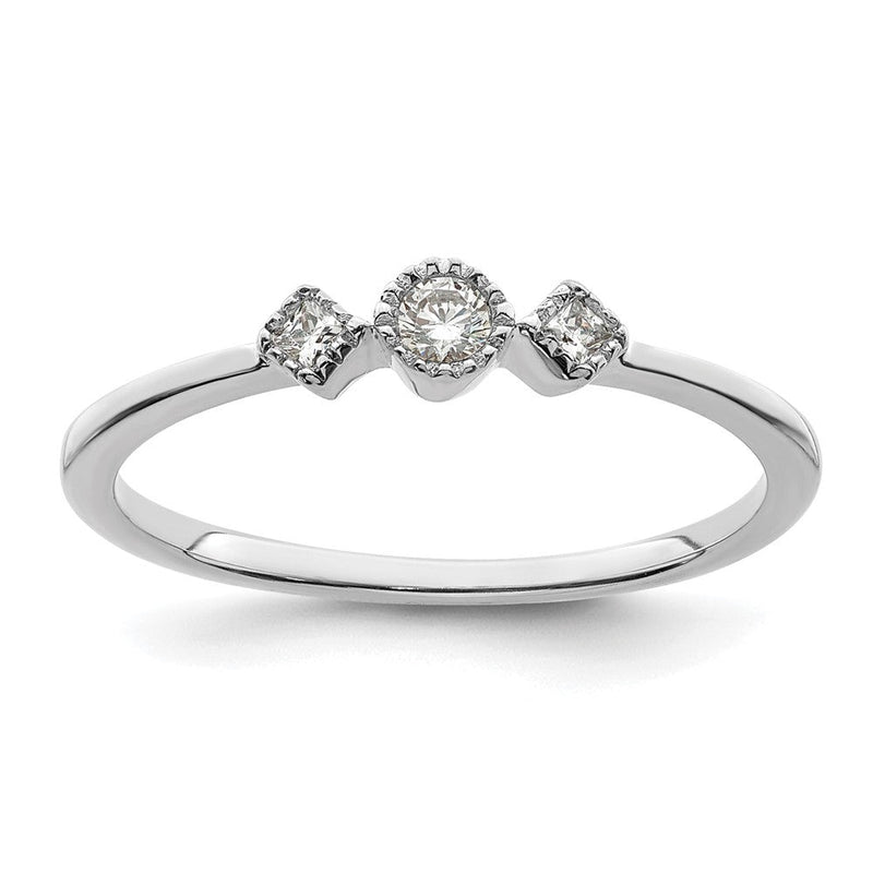 14K Weißgold Gekugelt Kante Petite 3-stone 1/10 Karat Rund/princess Diamant Komplett Versprechen/ Verlobungsring