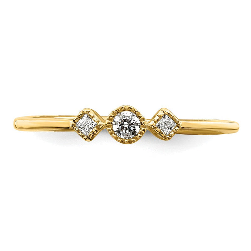 14K Gelbgold Gekugelt Kante Petite 3-stone 1/10 Karat Rund/princess Diamant Komplett Versprechen/ Verlobungsring