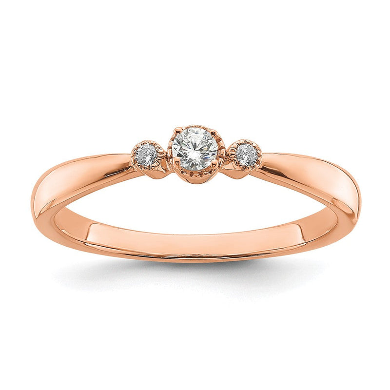 14K Roségold Gekugelt Kante Petite 3 Stein 1/15 Karat Rund Diamant Komplett Versprechen/ Verlobungsring