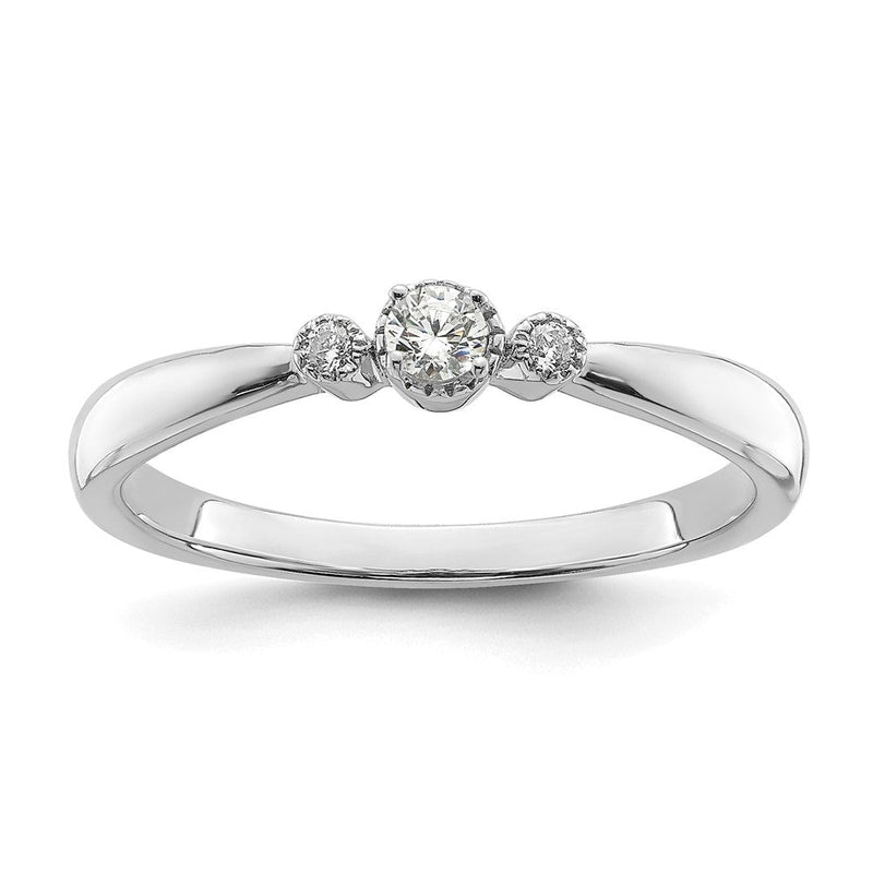 14K Weißgold Gekugelt Kante Petite 3-stone 1/15 Karat Rund Diamant Komplett Versprechen/ Verlobungsring