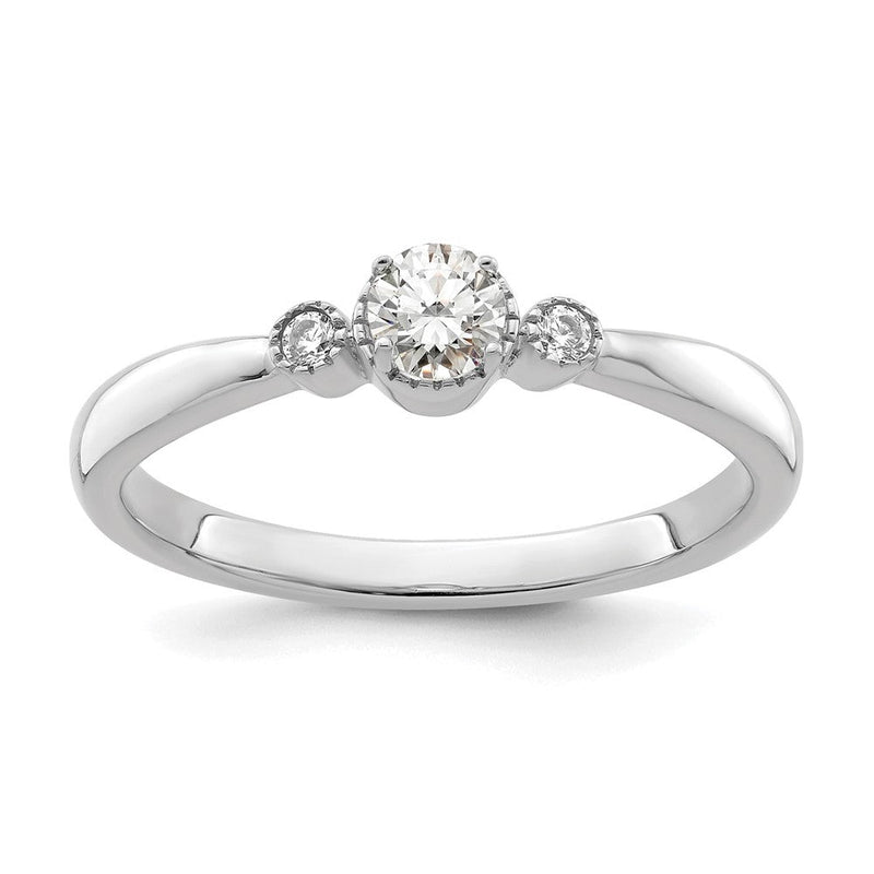 14K Weißgold Gekugelt Kante Petite 3-stone 1/4 Karat Rund Diamant Komplett Versprechen/ Verlobungsring
