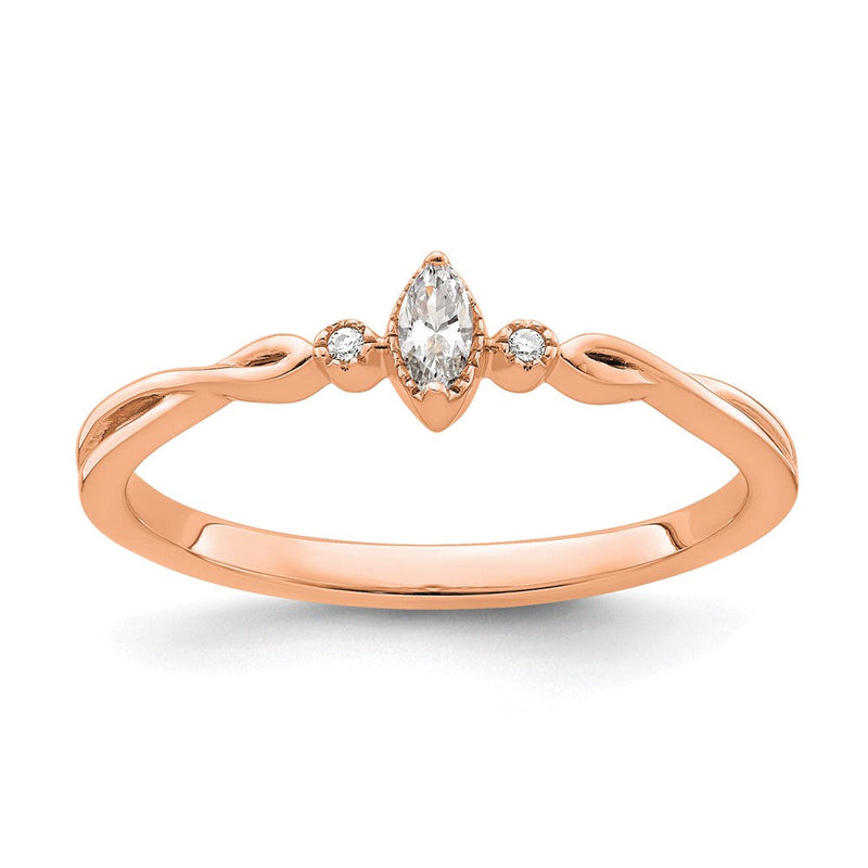 14K Roségold Gekugelt Kante Petite 3 Stein 1/15 Karat Marquise Diamant Komplett Versprechen/ Verlobungsring