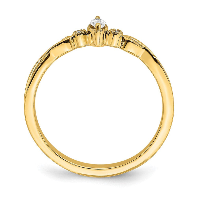 14K Gelbgold Gekugelt Kante Petite 3-stone 1/15 Karat Marquise Diamant Komplett Versprechen/ Verlobungsring