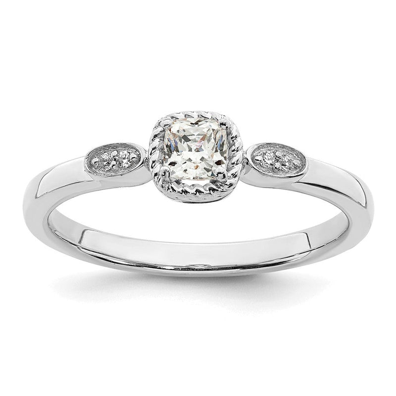 14K Weißgold Kordel Kante Petite 1/4 Karat Kissen Schliff Diamant Komplett Versprechen/ Verlobungsring
