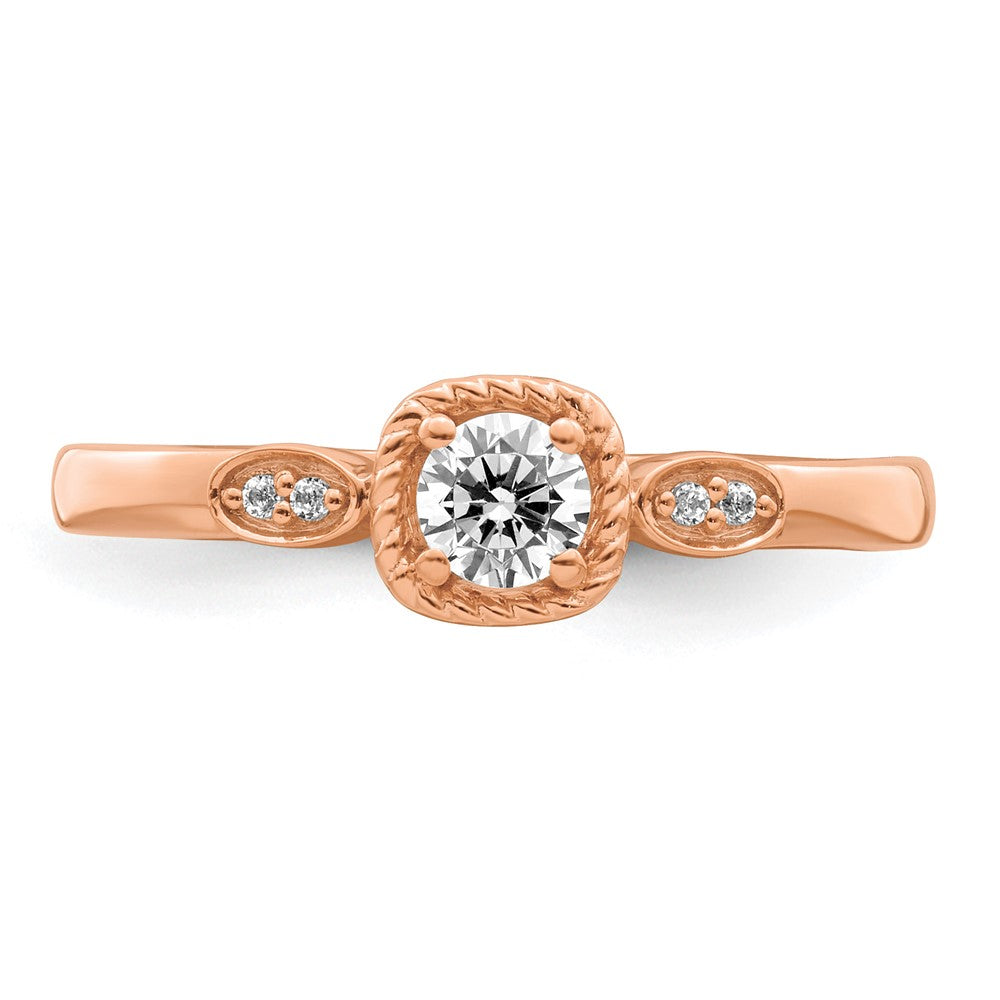14K Roségold Kordel Kante Petite 1/4 Karat Rund Diamant Komplett Versprechen/ Verlobungsring