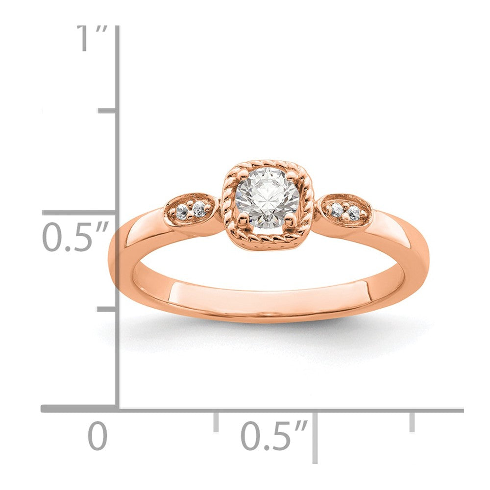 14K Roségold Kordel Kante Petite 1/4 Karat Rund Diamant Komplett Versprechen/ Verlobungsring