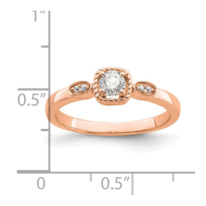 14K Roségold Kordel Kante Petite 1/4 Karat Rund Diamant Komplett Versprechen/ Verlobungsring