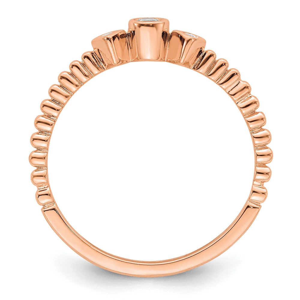 14K Roségold Gewellt Ring Petite 3 Stein 1/15 Karat Rund Diamant Komplett Versprechen/ Verlobungsring
