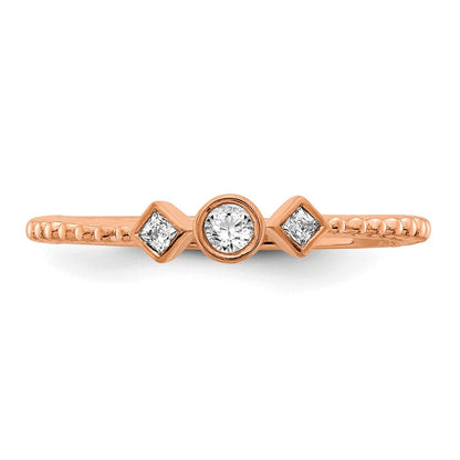14K Roségold Gewellt Ring Petite 3 Stein 1/15 Karat Rund Diamant Komplett Versprechen/ Verlobungsring