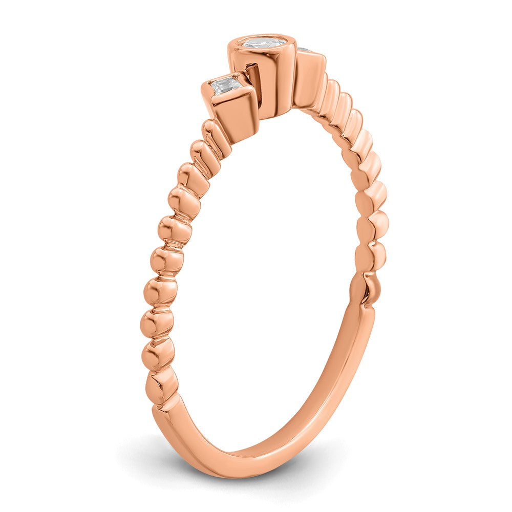 14K Roségold Gewellt Ring Petite 3 Stein 1/15 Karat Rund Diamant Komplett Versprechen/ Verlobungsring