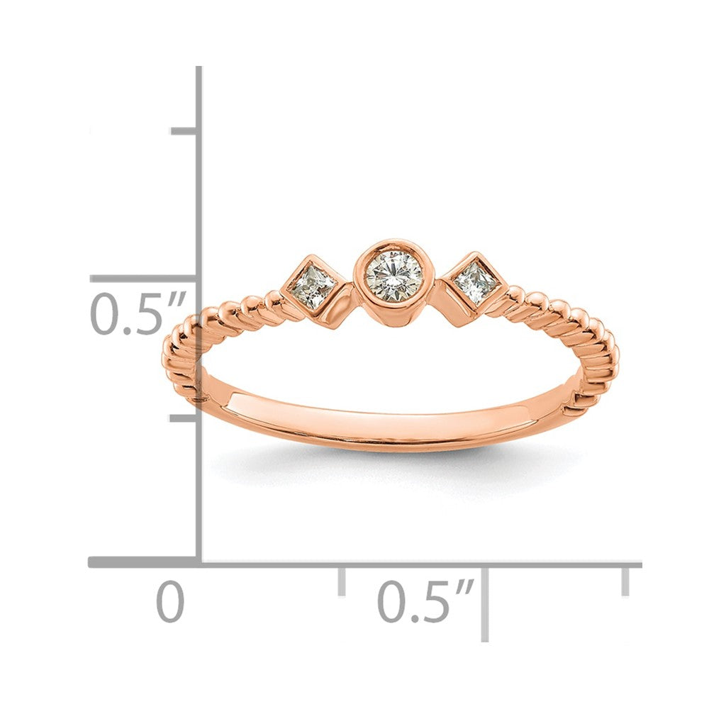 14K Roségold Gewellt Ring Petite 3 Stein 1/15 Karat Rund Diamant Komplett Versprechen/ Verlobungsring