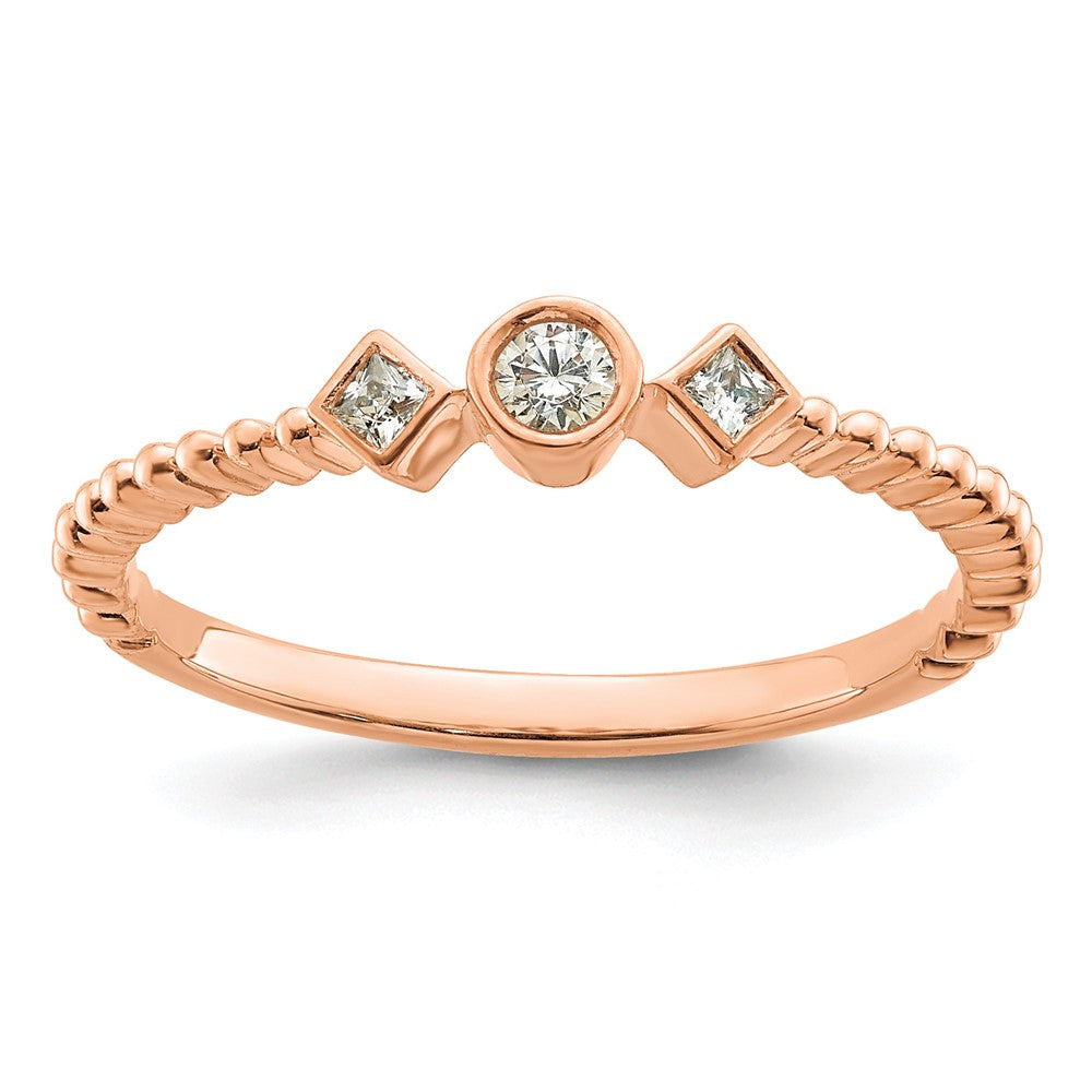 14K Roségold Gewellt Ring Petite 3 Stein 1/15 Karat Rund Diamant Komplett Versprechen/ Verlobungsring