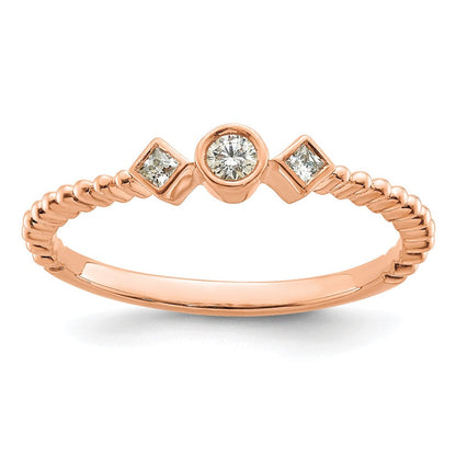 14K Roségold Gewellt Ring Petite 3 Stein 1/15 Karat Rund Diamant Komplett Versprechen/ Verlobungsring