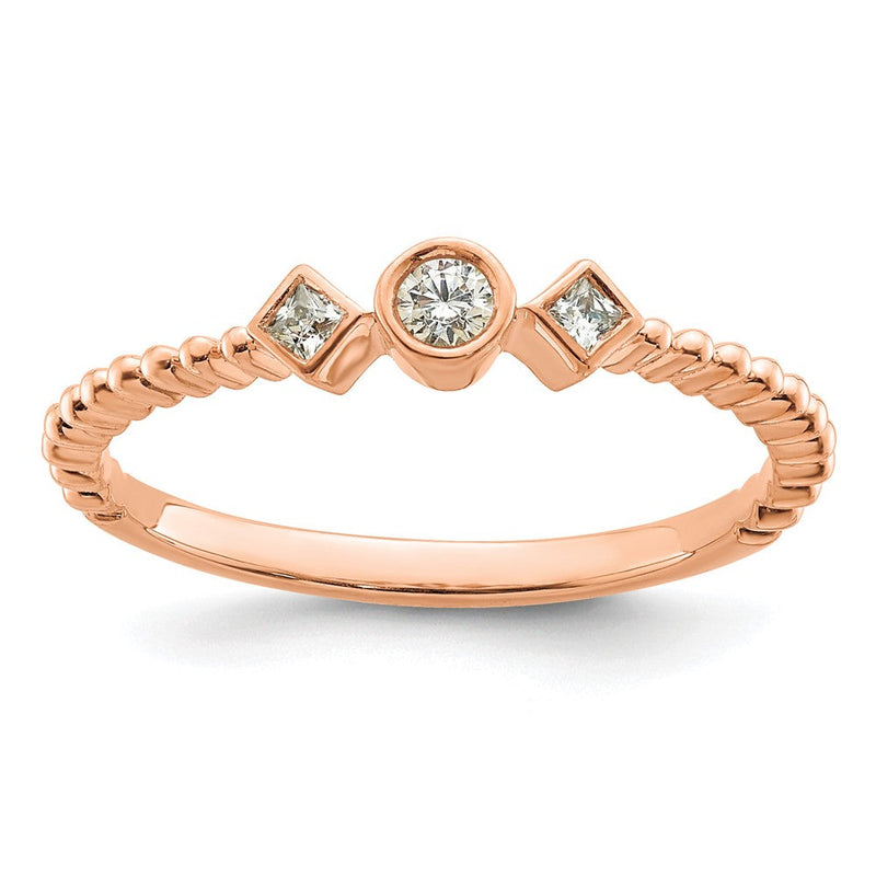 14K Roségold Gewellt Ring Petite 3 Stein 1/15 Karat Rund Diamant Komplett Versprechen/ Verlobungsring
