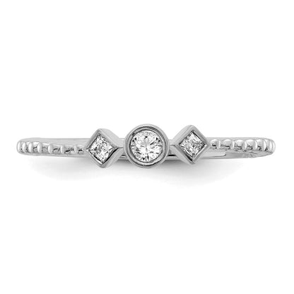 14K Weißgold Gewellt Ehering Ring Petite 3-stone 1/15 Karat Rund Diamant Komplett Versprechen/ Verlobungsring