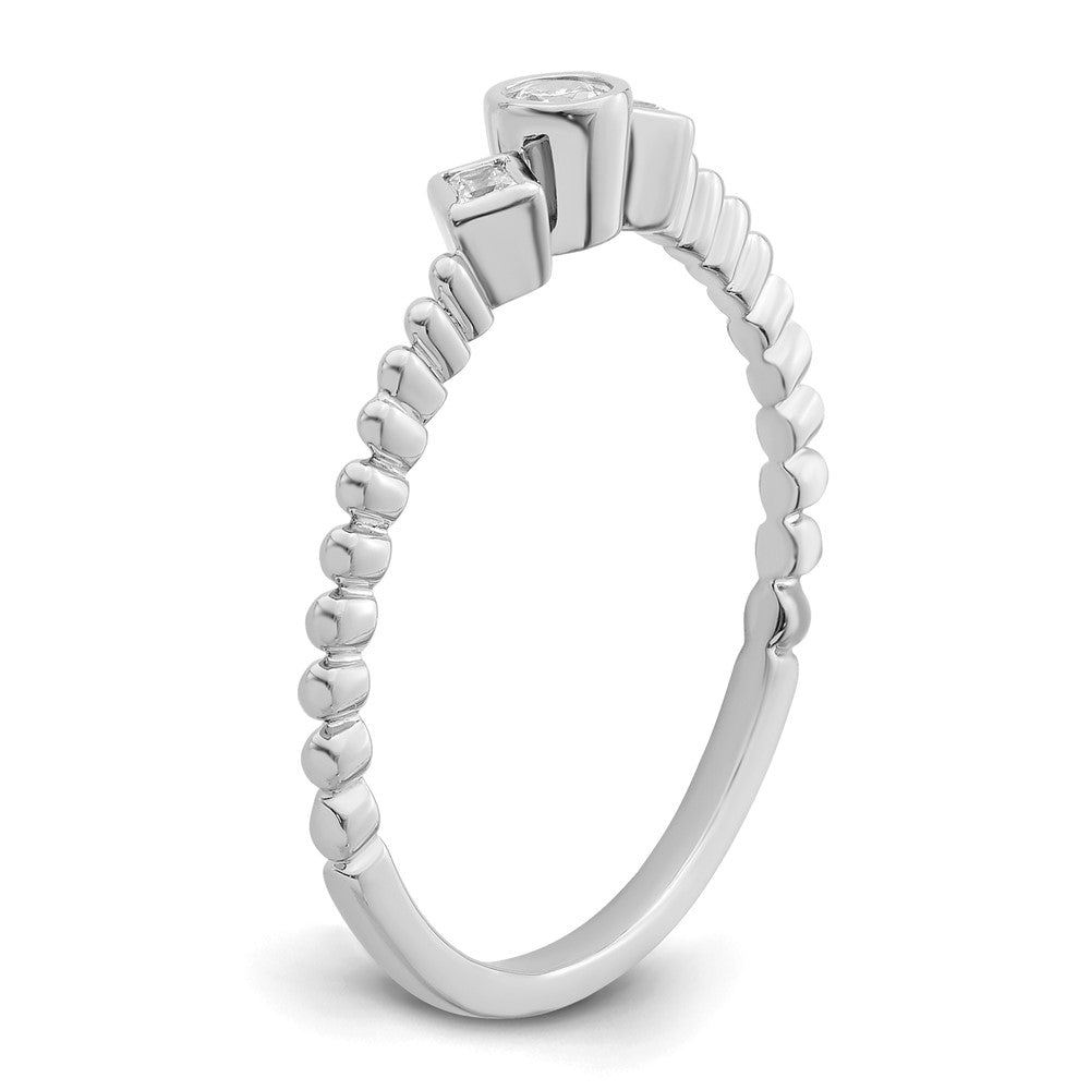 14K Weißgold Gewellt Ehering Ring Petite 3-stone 1/15 Karat Rund Diamant Komplett Versprechen/ Verlobungsring