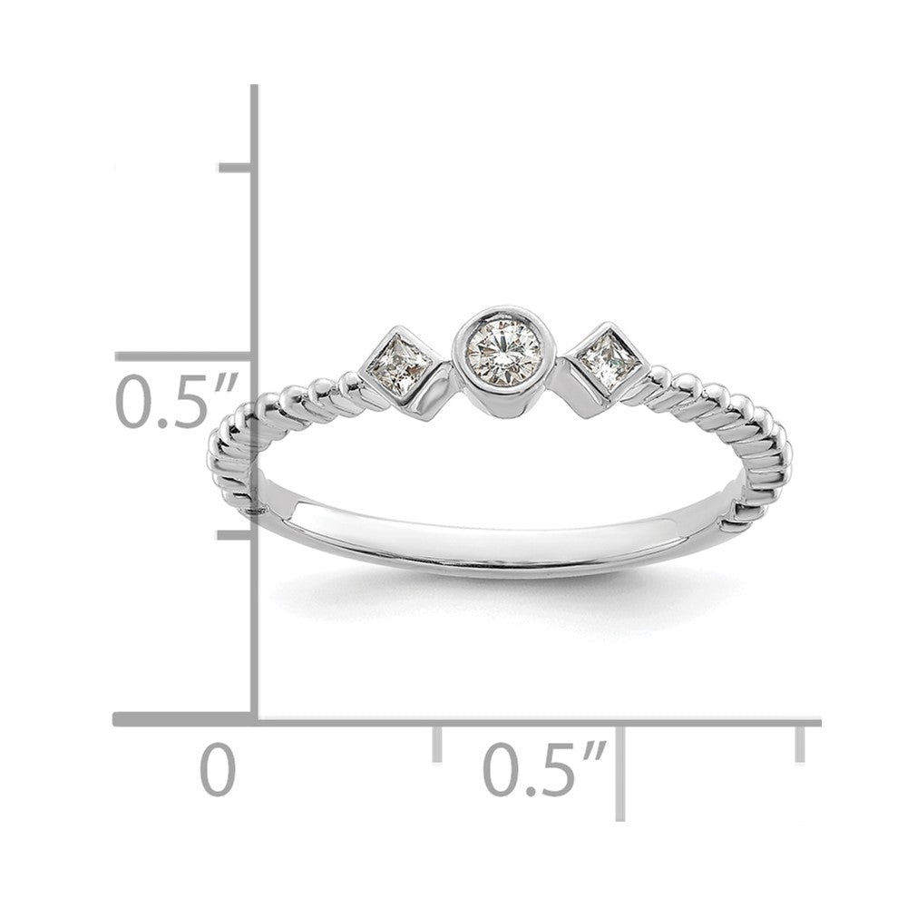 14K Weißgold Gewellt Ehering Ring Petite 3-stone 1/15 Karat Rund Diamant Komplett Versprechen/ Verlobungsring
